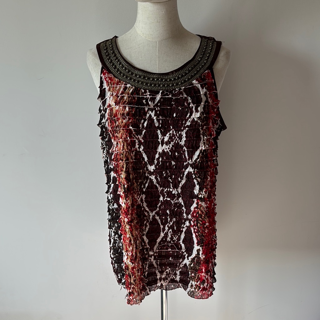 Notations Red Brown Sleeveless Graphic Tank Top